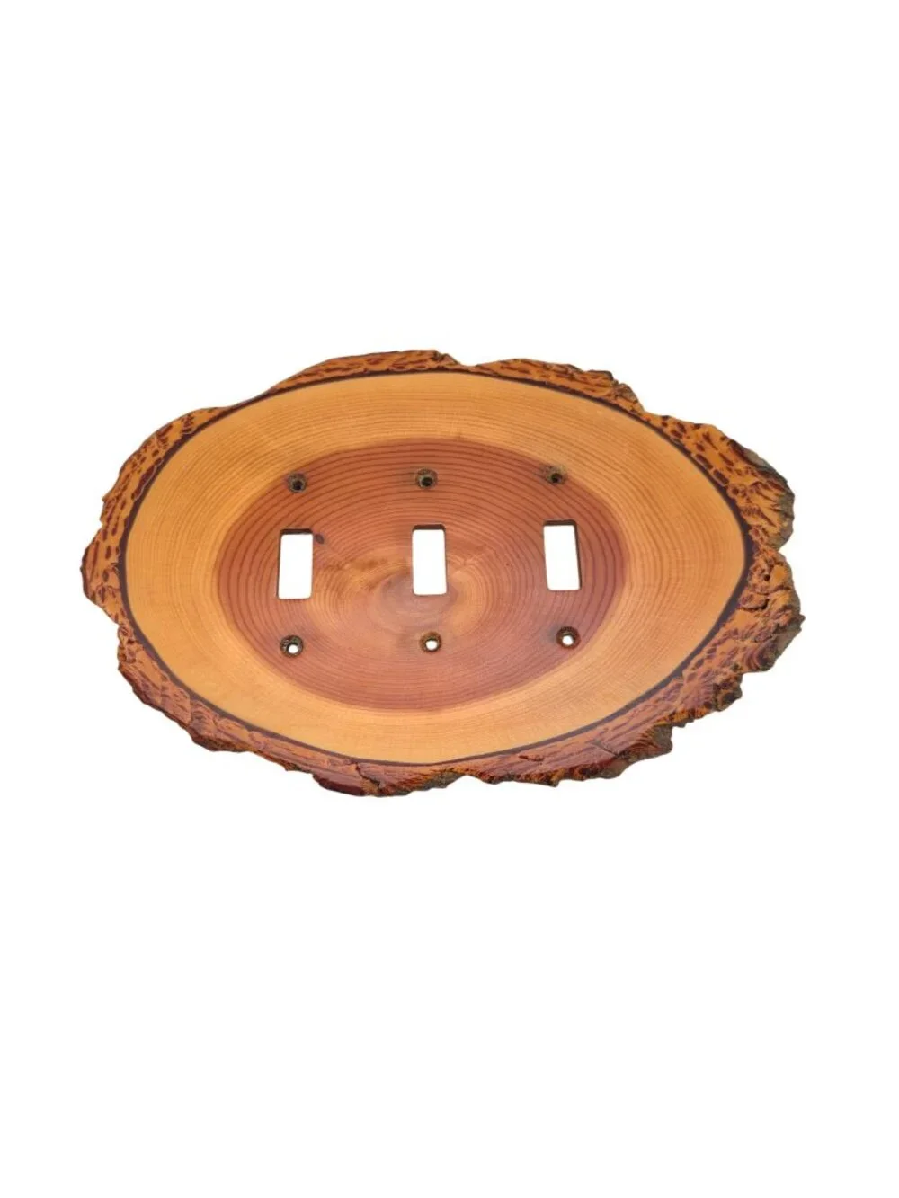 Rustic Log Slice Wood Triple Light Switch Cover Natural Live Bark Edge Lodge